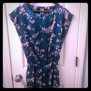 Turquoise W/ Orange and White Flowers Short Dress